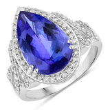 5.78 Carat Genuine Tanzanite and White Diamond 14K White Gold Ring