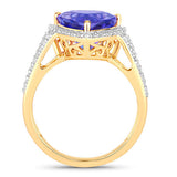 4.10 Carat Genuine Tanzanite and White Diamond 14K Yellow Gold Ring