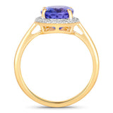 3.43 Carat Genuine Tanzanite and White Diamond 14K Yellow Gold Ring