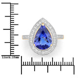 3.37 Carat Genuine Tanzanite and White Diamond 14K Yellow Gold Ring