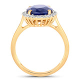 4.63 Carat Genuine Blue Sapphire and White Diamond 14K Yellow Gold Ring