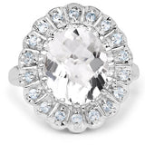 5.90 Carat Genuine Crystal Quartz and Swiss Blue Topaz .925 Sterling Silver Ring