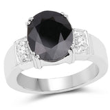 5.29 Carat Genuine Black Sapphire and White Topaz .925 Sterling Silver Ring