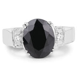 5.29 Carat Genuine Black Sapphire and White Topaz .925 Sterling Silver Ring