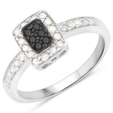 0.35 Carat Genuine Black Diamond and White Diamond .925 Sterling Silver Ring