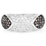0.94 Carat Genuine Champagne Diamond and White Diamond .925 Sterling Silver Ring