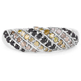 0.63 Carat Genuine Champagne Diamond, Yellow Diamond & Black Diamond .925 Sterling Silver Ring