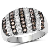 0.83 Carat Genuine Champagne Diamond and White Diamond .925 Sterling Silver Ring
