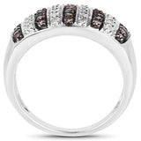 0.83 Carat Genuine Champagne Diamond and White Diamond .925 Sterling Silver Ring