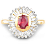 14K Yellow Gold Plated 2.44 Carat Glass Filled Ruby and White Topaz .925 Sterling Silver Ring