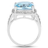 7.18 Carat Genuine Blue Topaz and White Topaz .925 Sterling Silver Ring