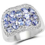 2.62 Carat Genuine Tanzanite and White Topaz .925 Sterling Silver Ring