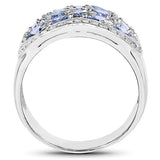 2.62 Carat Genuine Tanzanite and White Topaz .925 Sterling Silver Ring
