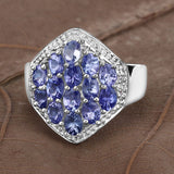2.41 Carat Genuine Tanzanite and White Topaz .925 Sterling Silver Ring