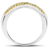 0.43 Carat Genuine Green Diamond and Yellow Diamond .925 Sterling Silver Ring