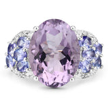 6.62 Carat Genuine Amethyst, Tanzanite and White Topaz .925 Sterling Silver Ring