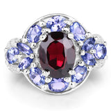 4.20 Carat Genuine Garnet, Tanzanite & White Topaz .925 Sterling Silver Ring