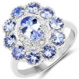 1.77 Carat Genuine Tanzanite and White Topaz .925 Sterling Silver Ring