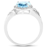 3.29 Carat Genuine Swiss Blue Topaz and White Diamond 10K White Gold Ring