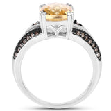 2.79 Carat Genuine Citrine, Champagne Diamond & White Diamond .925 Sterling Silver Ring