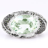 5.98 Carat Genuine Green Amethyst & Green Diamond .925 Sterling Silver Ring