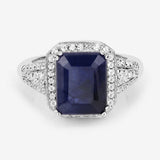 4.80 Carat Glass Filled Sapphire and White Topaz .925 Sterling Silver Ring