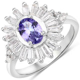 2.01 Carat Genuine Tanzanite and White Topaz .925 Sterling Silver Ring