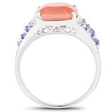 3.97 Carat Genuine Peach Moonstone and Tanzanite .925 Sterling Silver Ring