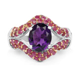 3.53 Carat Genuine Amethyst and Ruby .925 Sterling Silver Ring