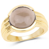 14K Yellow Gold Plated 4.89 Carat Genuine Smoky Quartz .925 Sterling Silver Ring