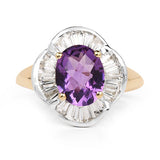 14K Yellow Gold Plated 3.35 Carat Genuine Amethyst & White Topaz .925 Sterling Silver Ring
