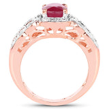 14K Rose Gold Plated 1.67 Carat Glass Filled Ruby and White Topaz .925 Sterling Silver Ring