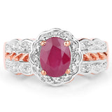 14K Rose Gold Plated 1.67 Carat Glass Filled Ruby and White Topaz .925 Sterling Silver Ring