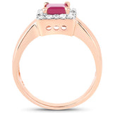 14K Rose Gold Plated 1.26 Carat Genuine Glass Filled Ruby & White Topaz .925 Sterling Silver Ring