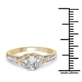 14K Yellow Gold Plated 0.42 Carat Genuine Aquamarine and White Diamond .925 Sterling Silver Ring