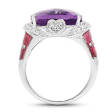 8.86 Carat Genuine Amethyst & White Topaz .925 Sterling Silver Ring