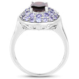 2.56 Carat Genuine Garnet & Tanzanite .925 Sterling Silver Ring