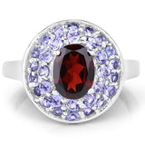 2.56 Carat Genuine Garnet & Tanzanite .925 Sterling Silver Ring