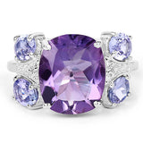 5.53 Carat Genuine Amethyst, Tanzanite & White Topaz .925 Sterling Silver Ring