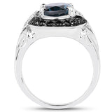 4.27 Carat Genuine London Blue Topaz, Black Spinel & White Topaz .925 Sterling Silver Ring