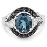 4.27 Carat Genuine London Blue Topaz, Black Spinel & White Topaz .925 Sterling Silver Ring
