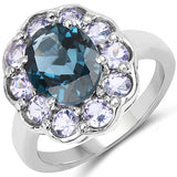 4.60 Carat Genuine London Blue Topaz and Tanzanite .925 Sterling Silver Ring