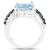4.98 Carat Genuine Blue Topaz and London Blue Topaz .925 Sterling Silver Ring