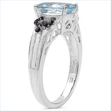 1.92 Carat Genuine Aquamarine & Black Spinel .925 Sterling Silver Ring