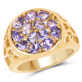 14K Yellow Gold Plated 1.82 Carat Genuine Tanzanite .925 Sterling Silver Ring