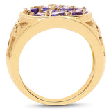 14K Yellow Gold Plated 1.82 Carat Genuine Tanzanite .925 Sterling Silver Ring