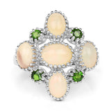 1.90 Carat Genuine Ethiopian Opal and Chrome Diopside .925 Sterling Silver Ring