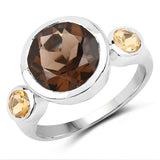 3.56 Carat Genuine Smoky Quartz and Citrine .925 Sterling Silver Ring