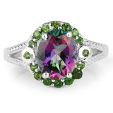 3.92 Carat Genuine Mystic Quartz& Chrome Diopside .925 Sterling Silver Ring