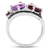 4.07 Carat Genuine Amethyst, Rhodolite & Black Spinel .925 Sterling Silver Ring